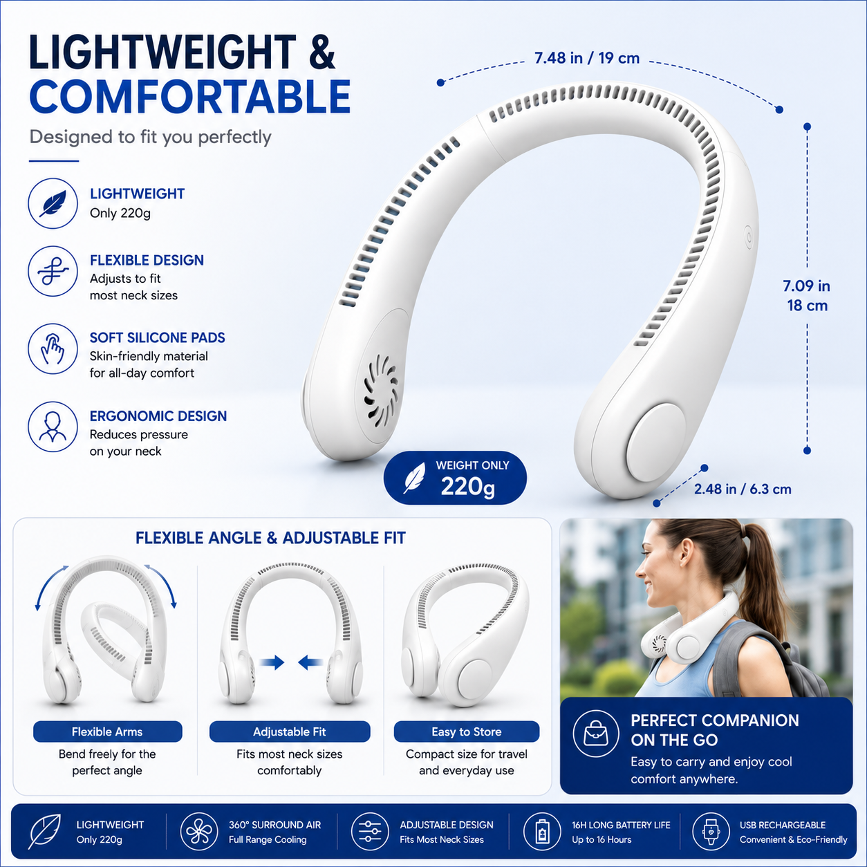 Portable Vaneless Neck Fan – 360° Hands-Free USB Rechargeable Cooling Fan