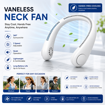 Portable Vaneless Neck Fan – 360° Hands-Free USB Rechargeable Cooling Fan
