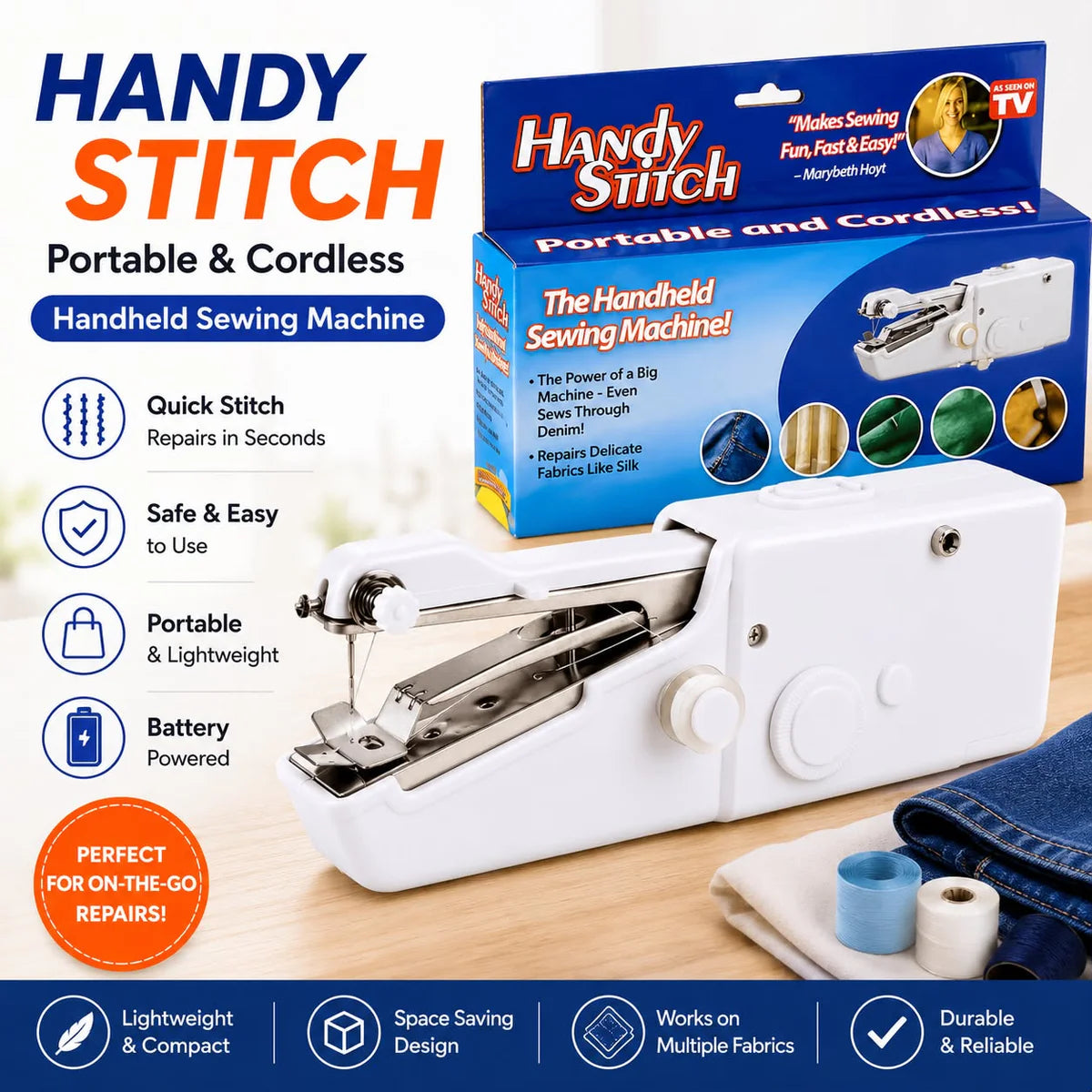 Mini Handy Stitch Sewing Machine – Portable Big Stitch Handheld Sewing Machine for Quick Fabric Repairs