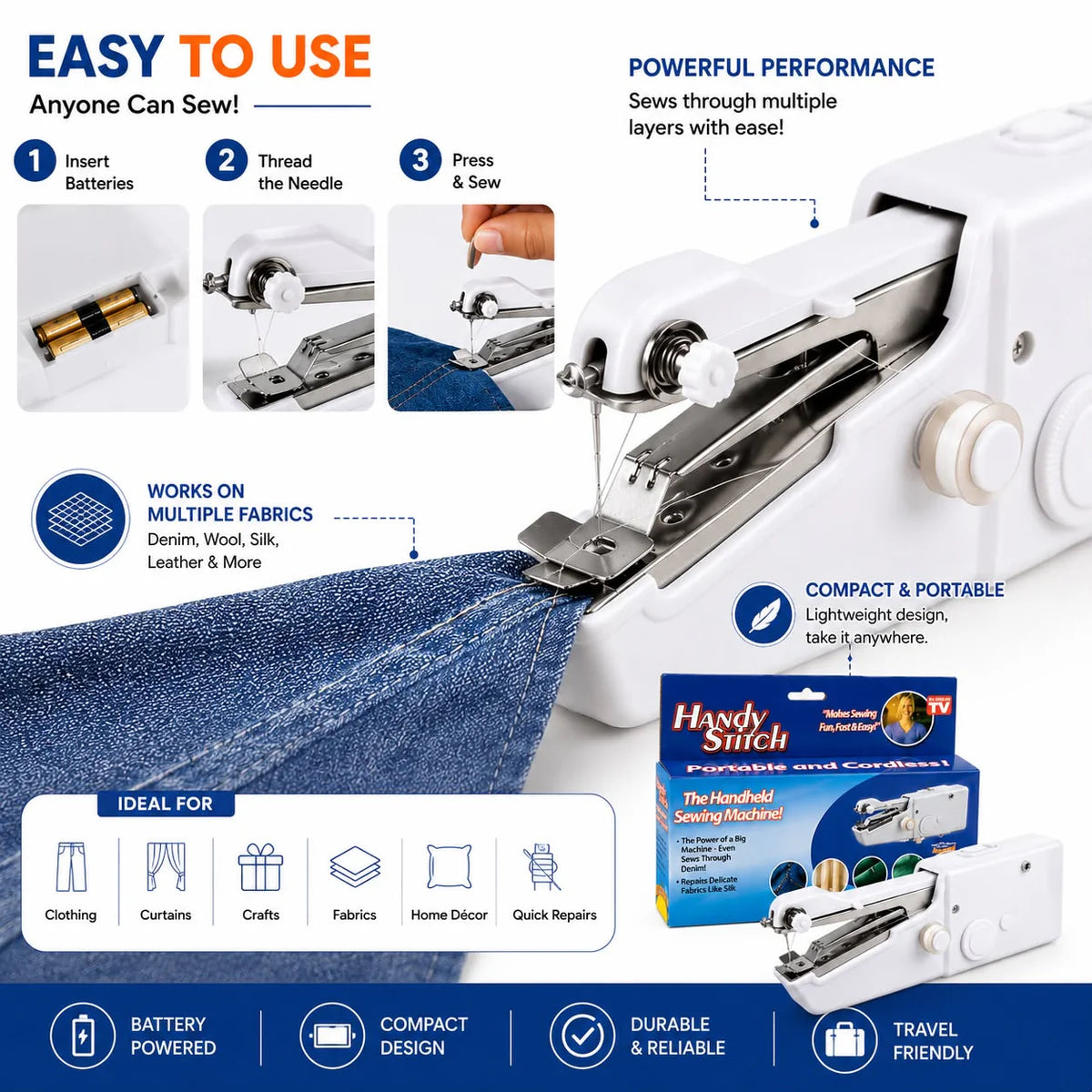 Mini Handy Stitch Sewing Machine – Portable Big Stitch Handheld Sewing Machine for Quick Fabric Repairs