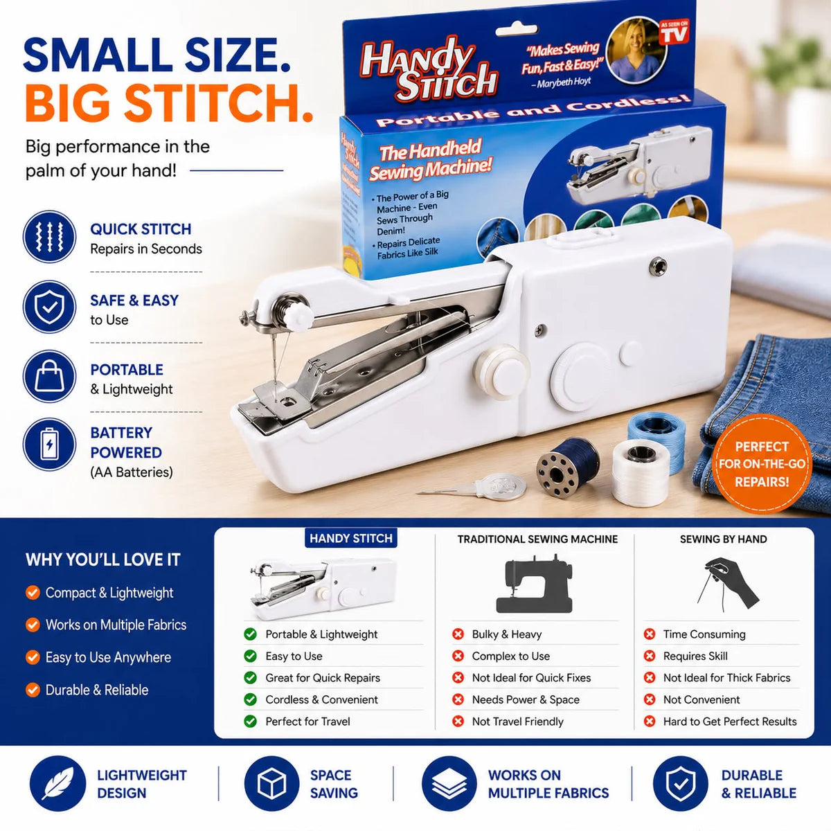 Mini Handy Stitch Sewing Machine – Portable Big Stitch Handheld Sewing Machine for Quick Fabric Repairs